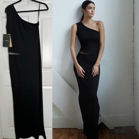 NWT Marcella Elegant Black One-Shoulder Maxi Dress Sz L Cocktail Evening Party - Picture 1 of 14